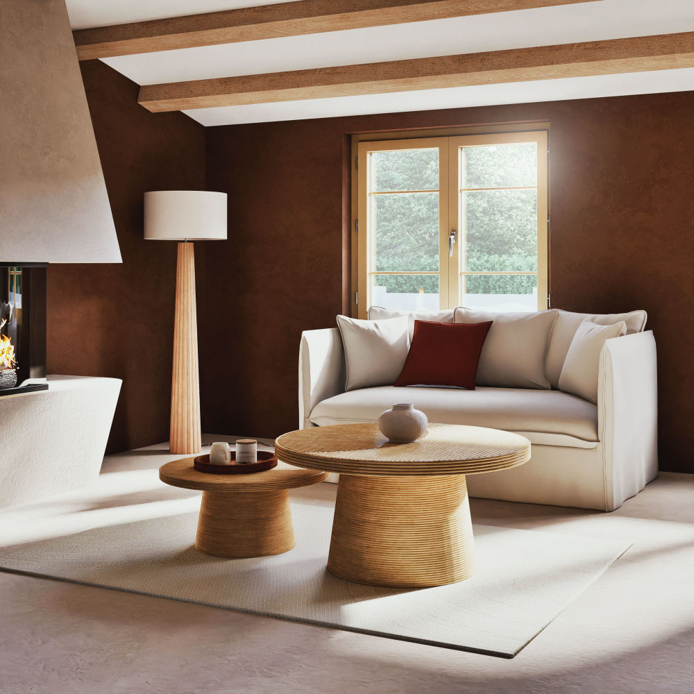 Tables gigognes Tanja marqueterie de rotin beige