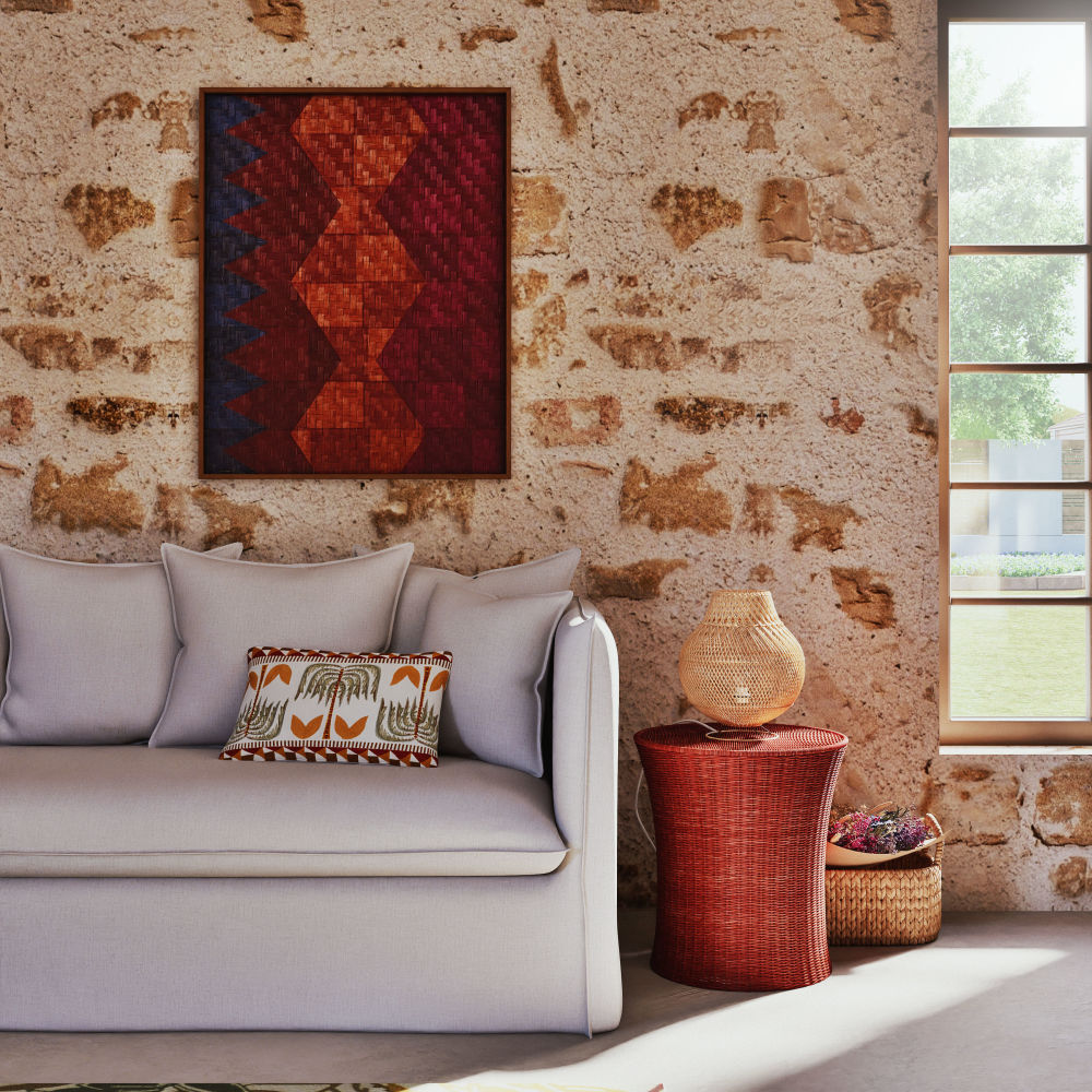 Bout de canapé Tella en rotin et métal