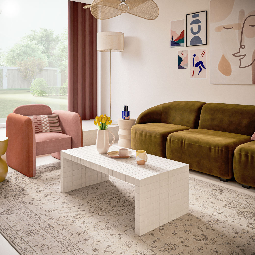 Table basse Quadrillo coloris blanche à carreaux L110