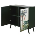Buffet Palmyre vert avec portes ouvertes et imprimé végétal, Dakar, Sénégal.