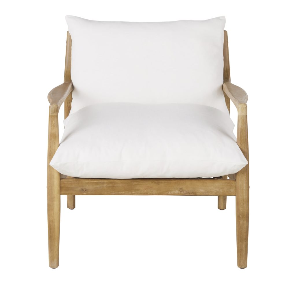 Fauteuil Indiana en bois d'acacia coussins en coton et lin écrus