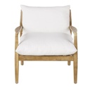 Fauteuil Indiana en bois d'acacia coussins en coton et lin écrus