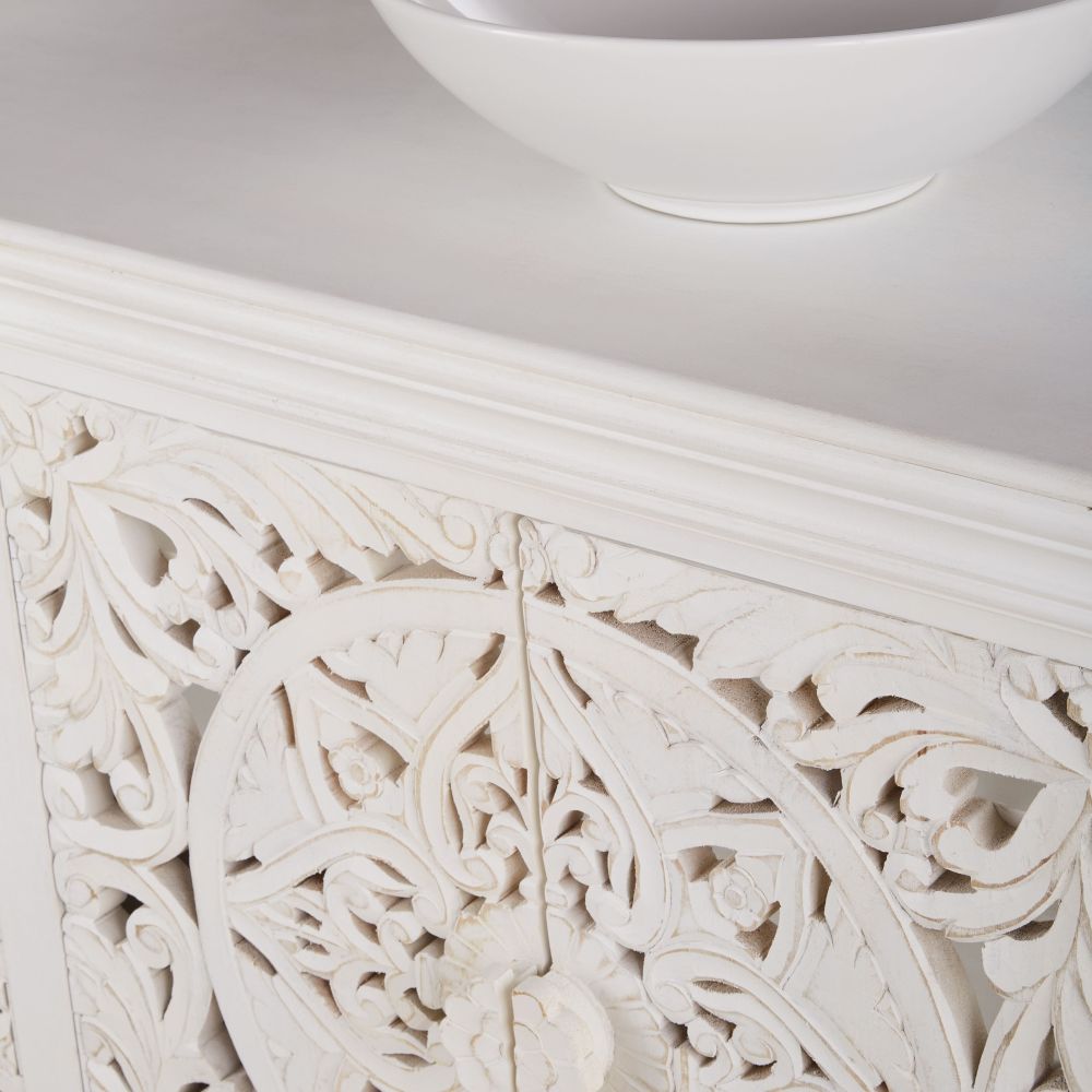 Meuble double vasque Kerala en manguier massif blanc effet vieilli