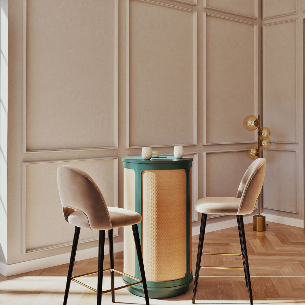 Bar Dabali 1 porte vert foncé et rotin tressé