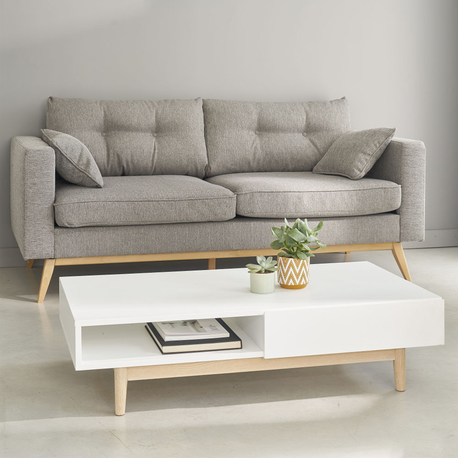 BROOKE - Canapé style scandinave 3 places gris clair