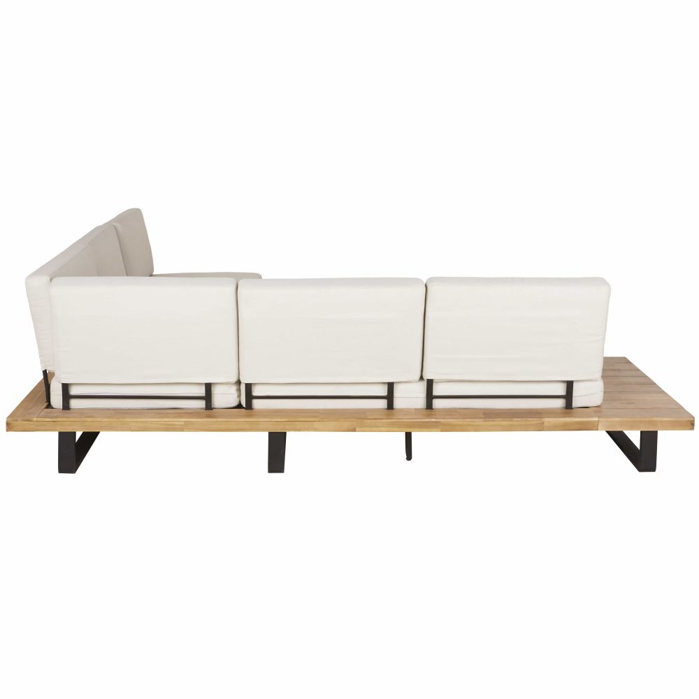 Salon de jardin Bahamas 5 places en aluminium et bois d'acacia massif avec coussins écrus