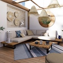 Salon de jardin Bahamas 5 places en aluminium et bois d'acacia massif avec coussins écrus