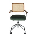 Fauteuil Rosalie de table cannage en rotin et velours vert