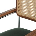 Fauteuil Rosalie de table cannage en rotin et velours vert