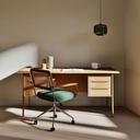 Fauteuil Rosalie de table cannage en rotin et velours vert