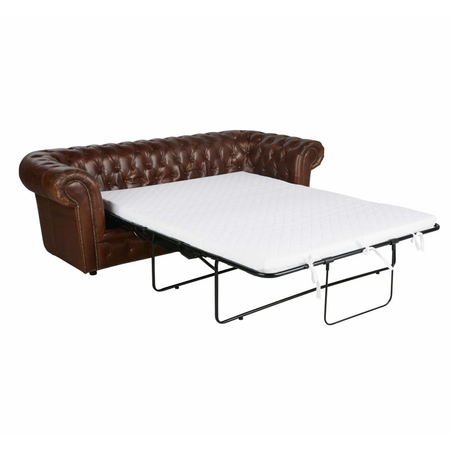Canapé-lit Chesterfield 3 Places en Cuir Marron Vieilli pour Salon Élégant à Dakar, Sénégal