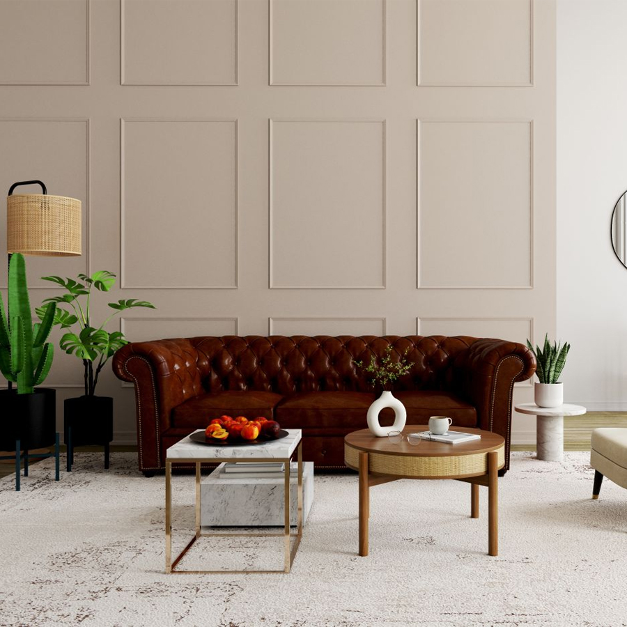 Canapé-lit Chesterfield 3 Places en Cuir Marron Vieilli pour Salon Élégant à Dakar, Sénégal