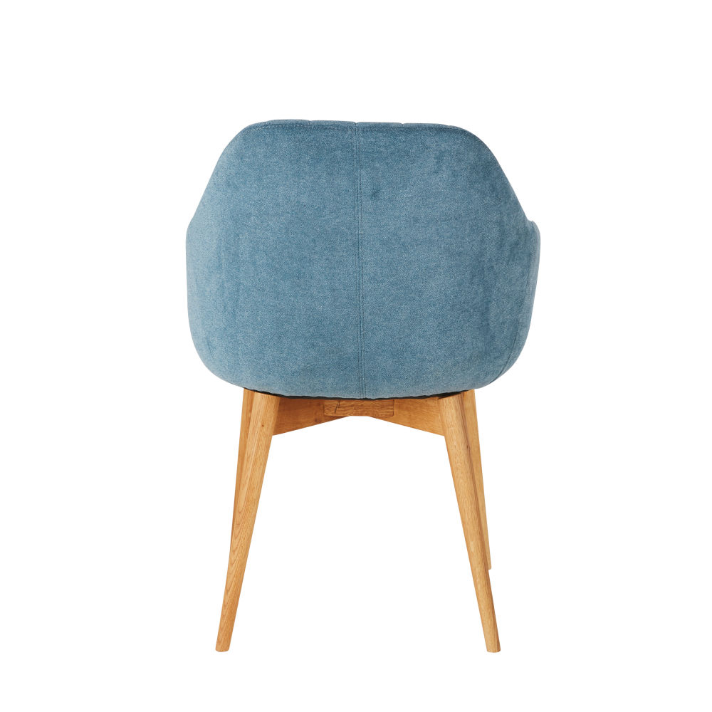 Fauteuil de table Archie bleu et pieds en bois de chêneie)