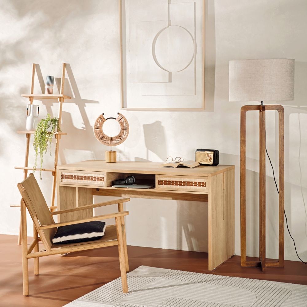 Bureau Varuna 2 tiroirs 1 niche en bambou tressé