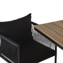 Ensemble table Swann en composite imitation teck et fauteuils en résine recyclée noire de jardin