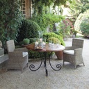 LUBERON - Table à diner ronde en fer forger et bois Ø120