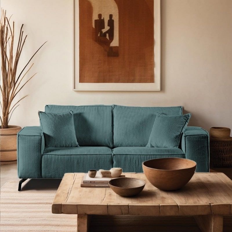 Canapé PUEBLO moderne en velours côtelé bleu