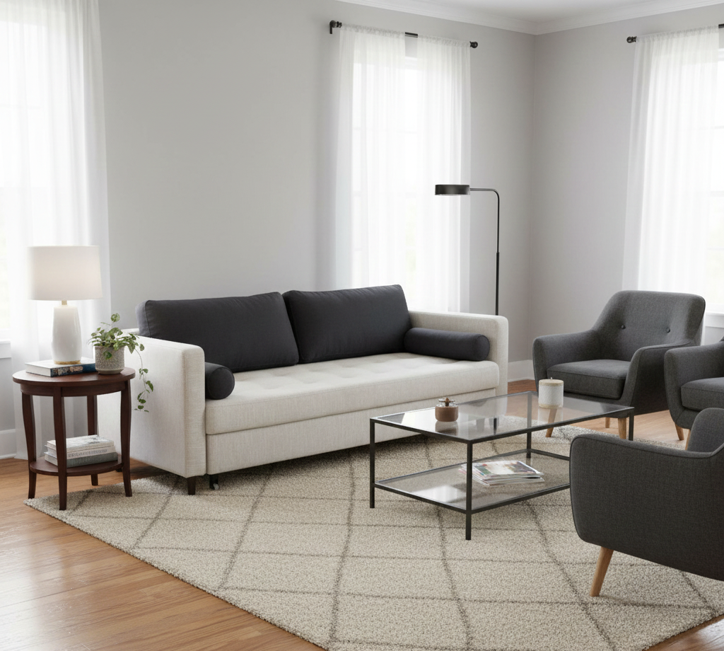 Canapé Olivia convertible 3/4 places en tissu gris chiné