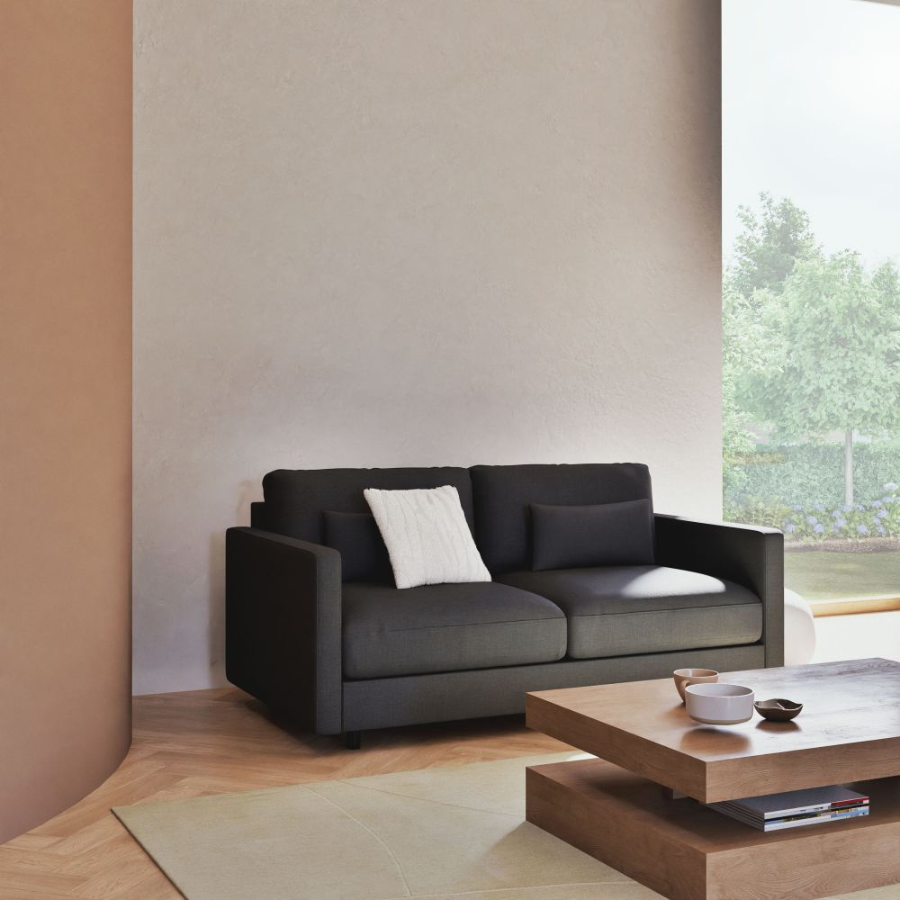 Canapé convertible Julian 2/3 places en textile tramé gris anthracite, matelas 18 cm