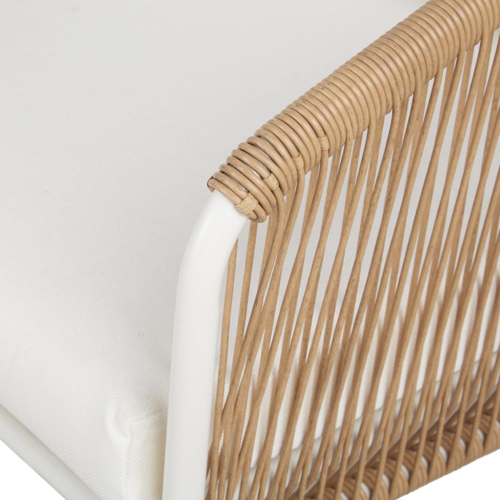 Canapé de jardin Arun 3 places en résine beige, métal blanc avec coussins