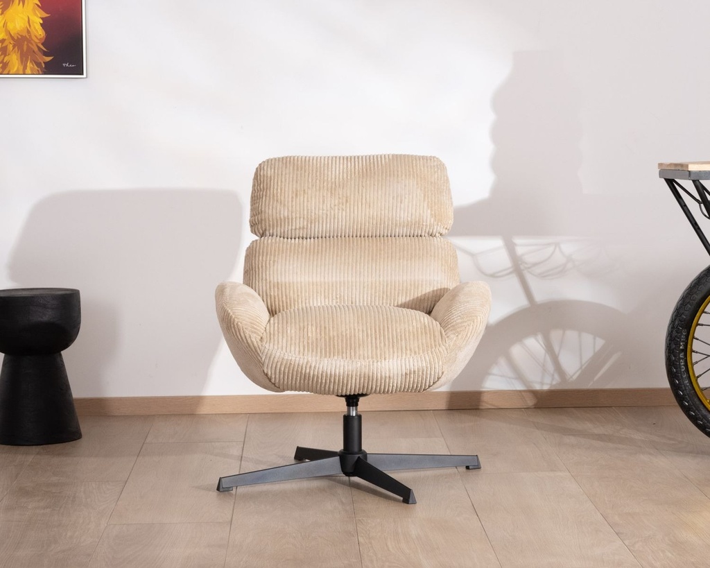 Fauteuil Bissett tournant en velours côtelé beige