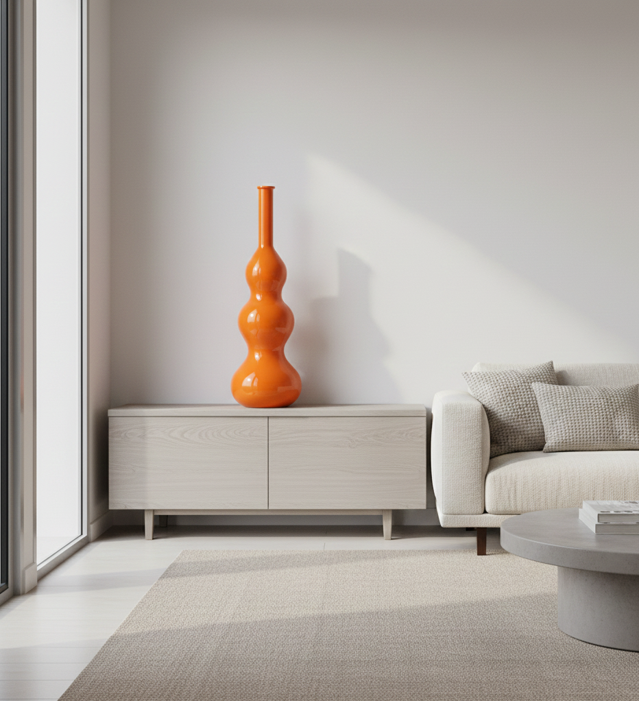 Vase en verre 3 boules orange opaque