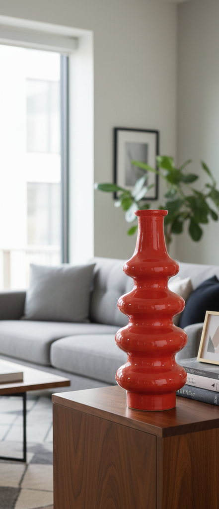 Vase en verre 4 boules orange opaque 15x40 cm