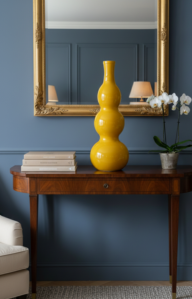 Vase en verre 3 boules moutarde opaque 23x75 cm