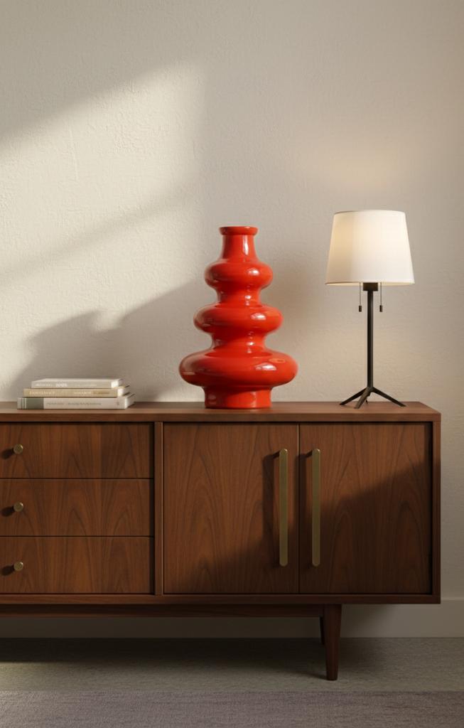 Vase en verre opaque 3 boules orange 14x22 cm