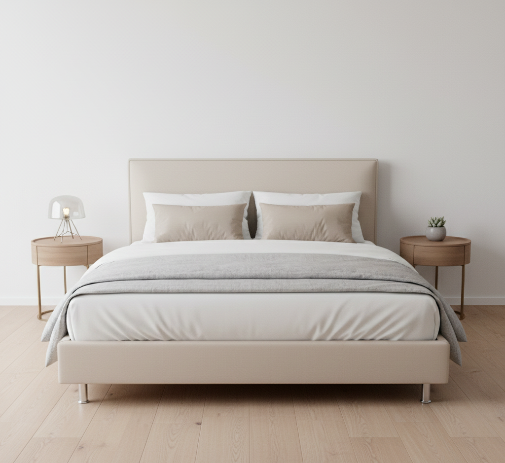 Lit double City convient pour un matelas de 180 x 200 cm tête de lit beige