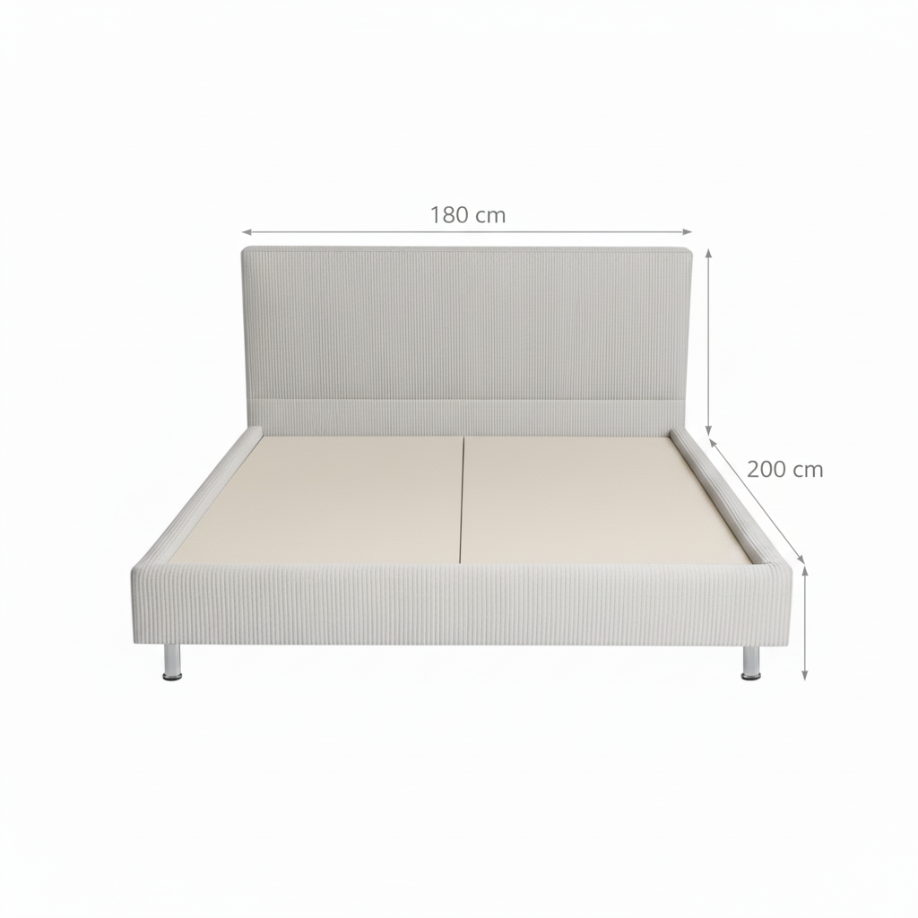 Lit double City en velours côtelé beige clair, couchage 180x200