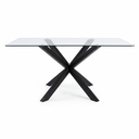 Table à manger May en verre trempé, pieds en acier effet bois noir 160x90
