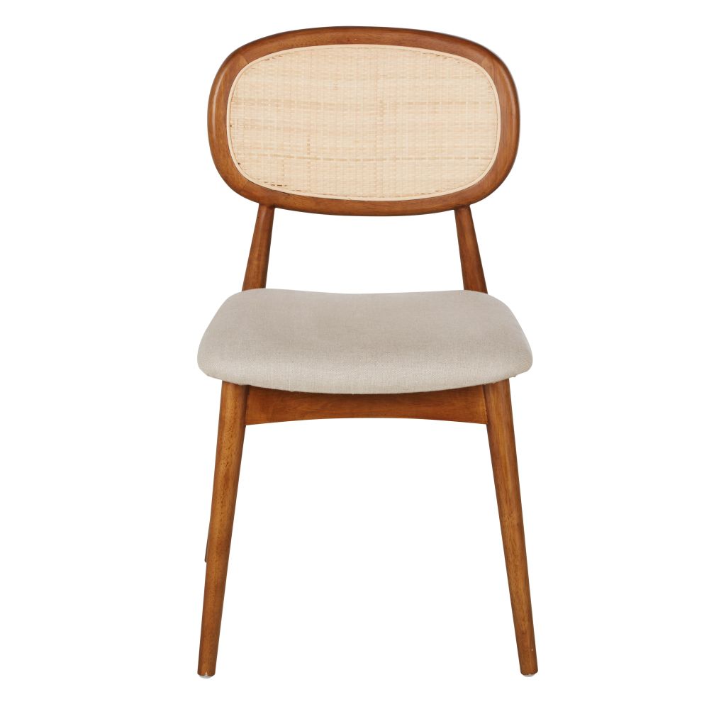 Chaise Fifty bois d'hévéa, lin écru et tressage
