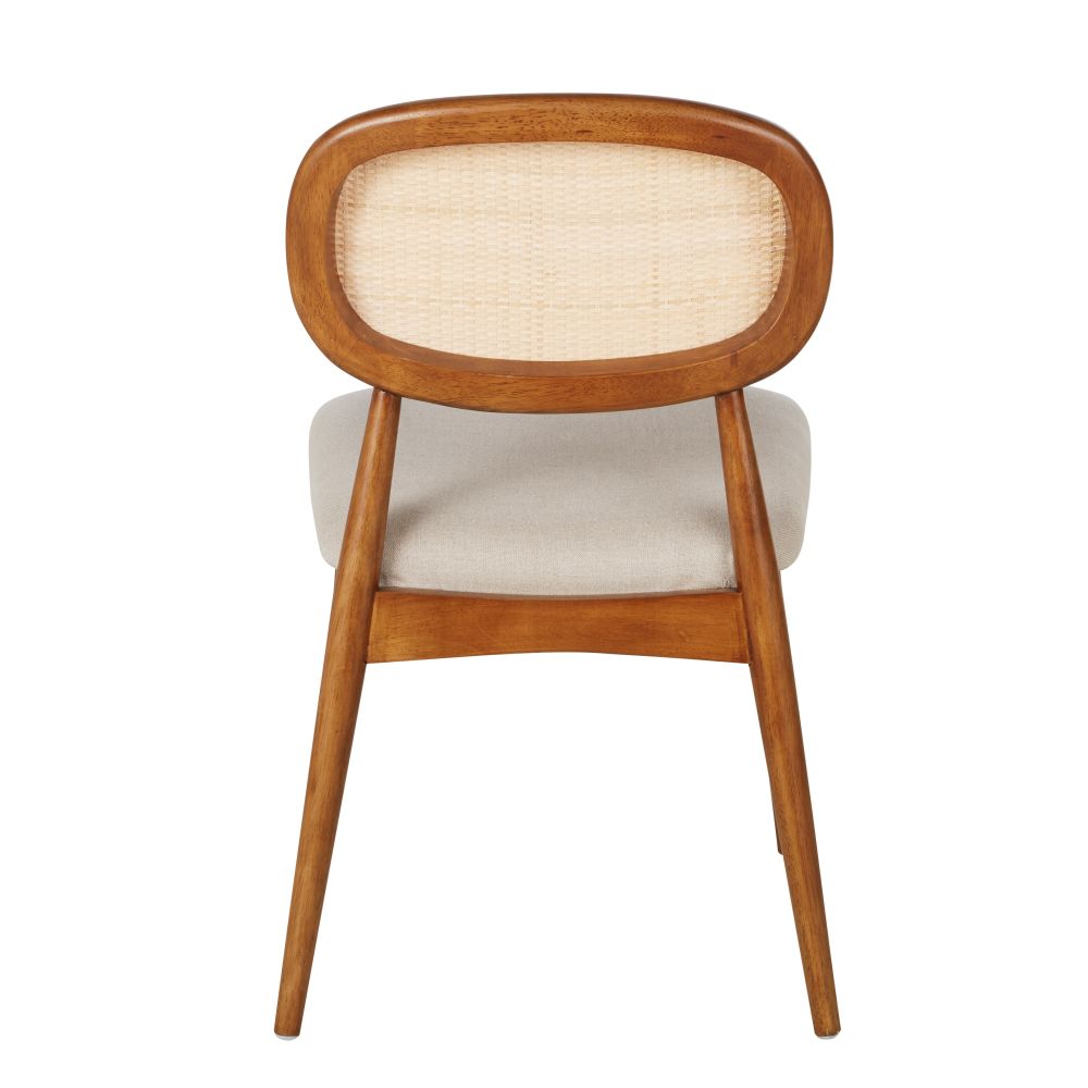 Chaise Fifty bois d'hévéa, lin écru et tressage