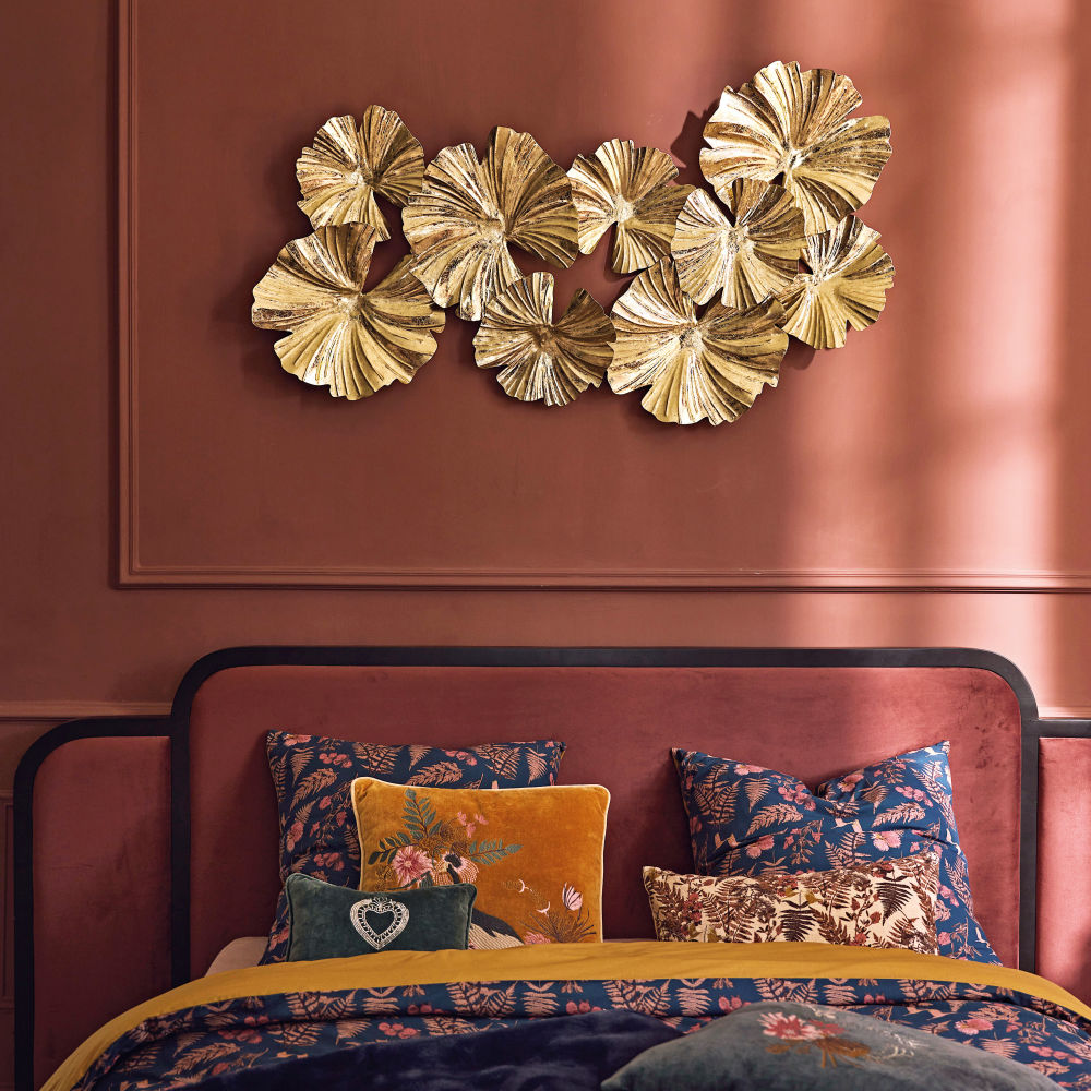 Déco murale Thais nénuphars en métal doré 125x68