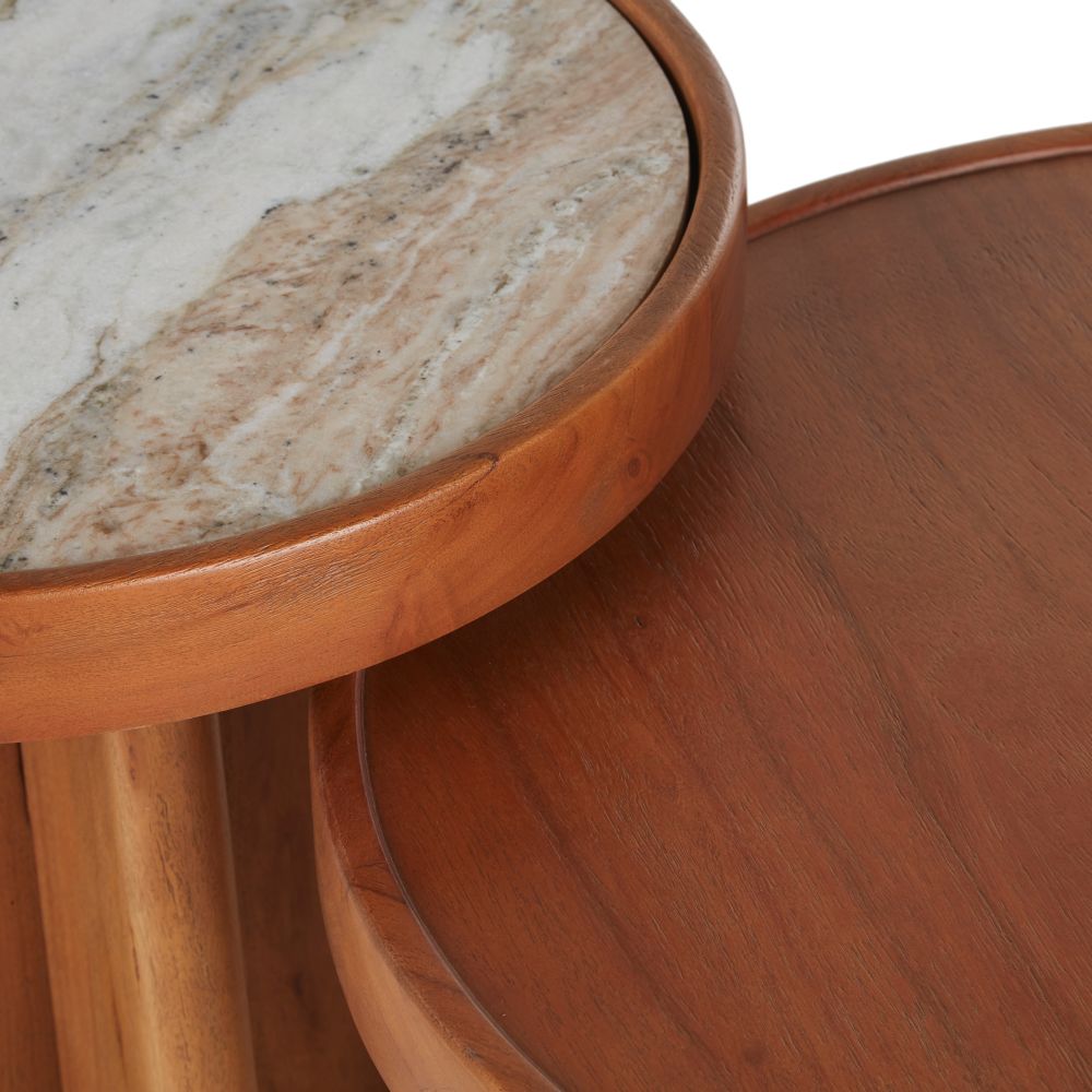 Tables gigognes Babkha rondes en bois d'acacia massif et marbre