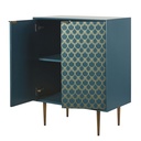 Buffet Barracuda 2 portes bleu turquoise motifs graphiques dorés
