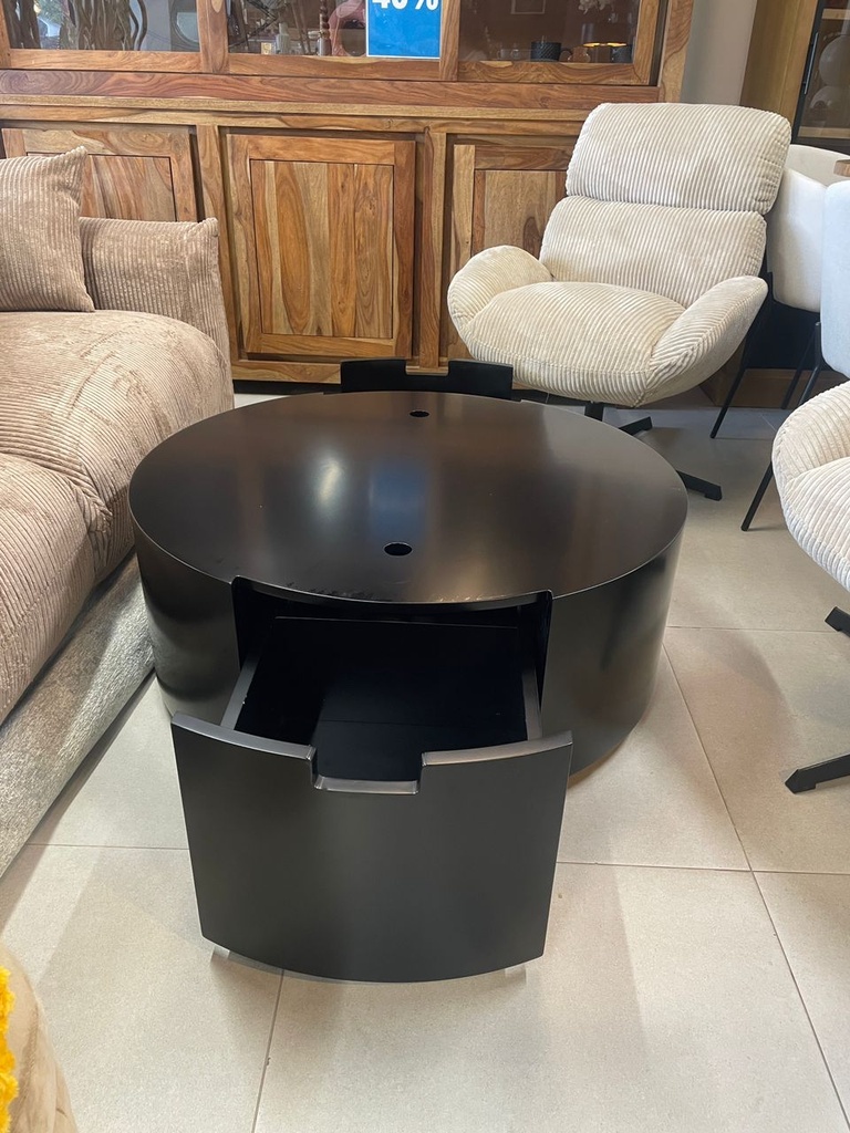 Table basse Cassy ronde 2 tiroirs effet marbre noir D90