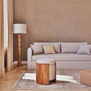 Pouf coffre Chandra bouclettes blanches et bois d'acacia