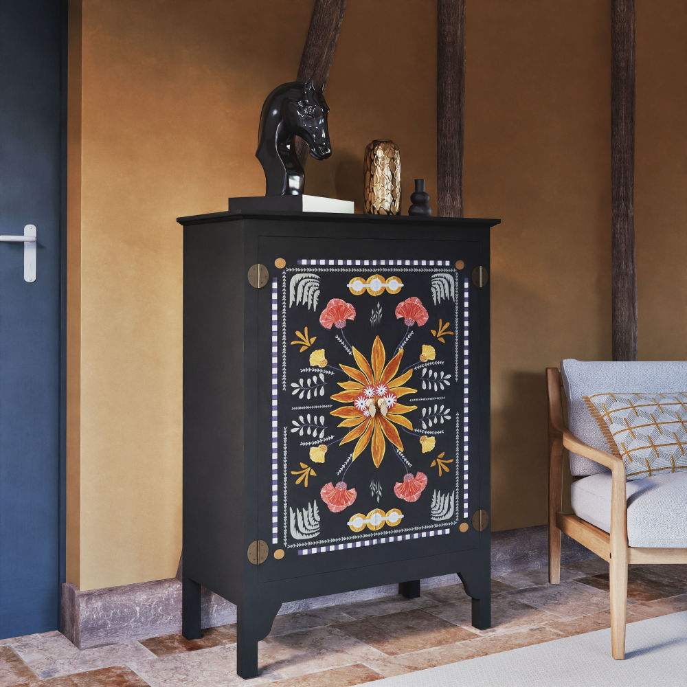 Cabinet Mayli 2 portes noir à motif