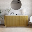 Buffet Louxor 3 portes en métal ondulé coloris laiton et marbre blanc L185