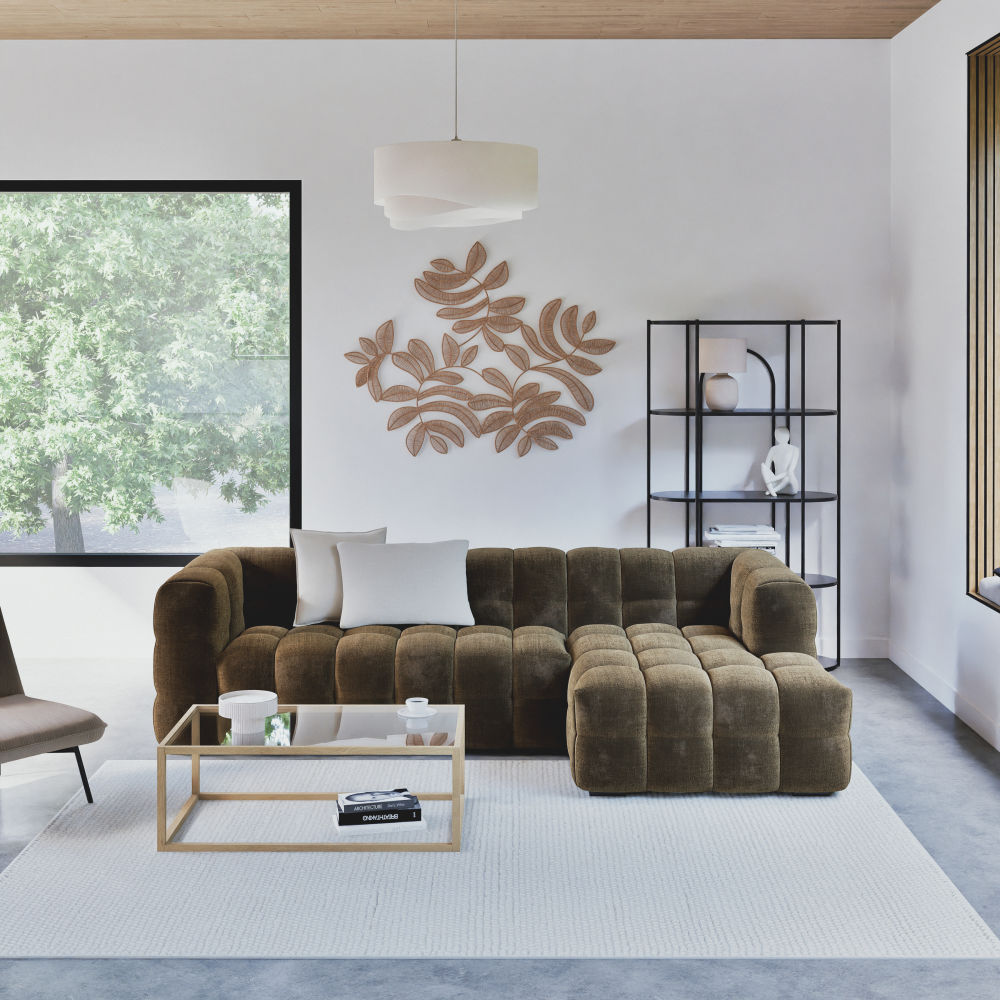 Canapé Lilo nuage d'angle droit 4/5 places effet velours vert kaki