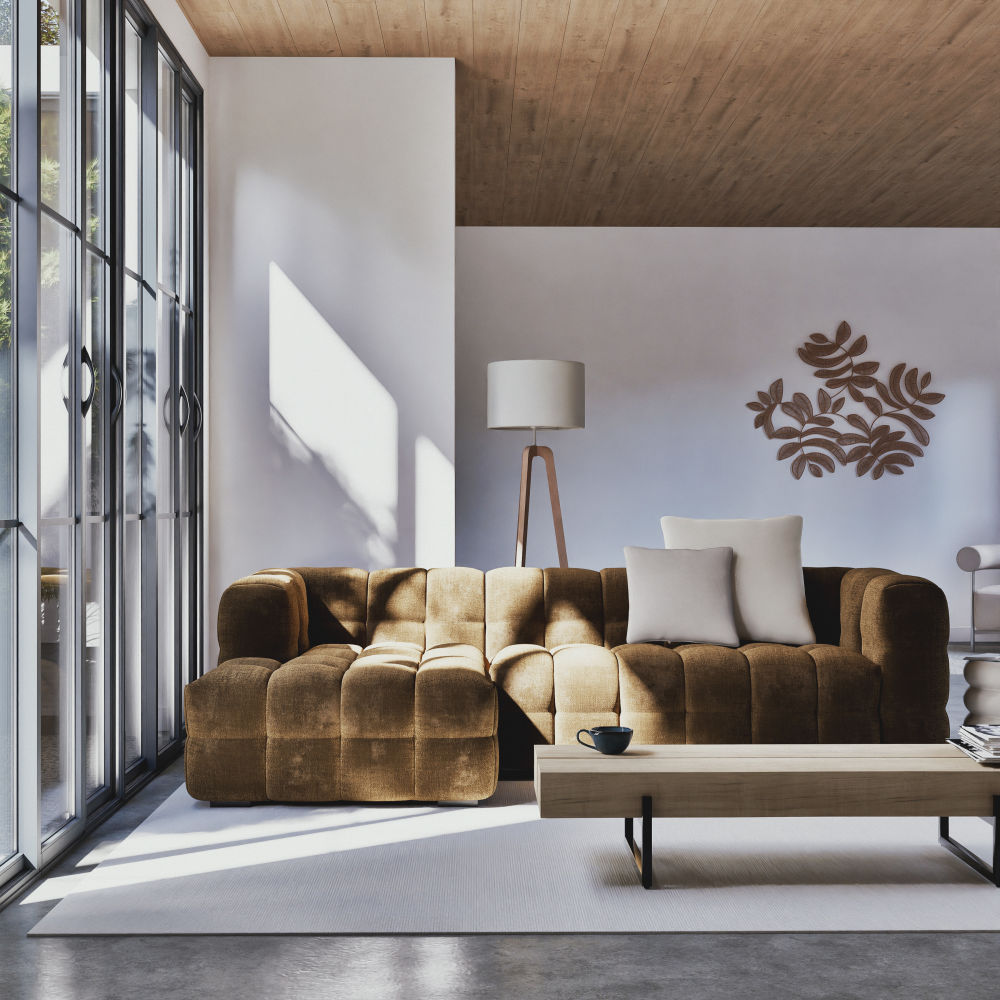 Canapé Lilo nuage d'angle gauche 4/5 places effet velours vert kaki