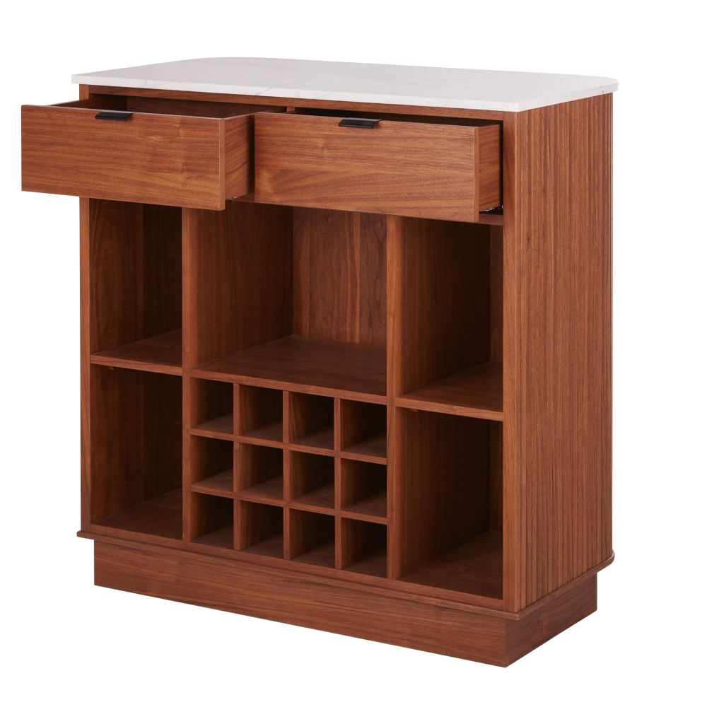 Bar Spiga 2 tiroirs 1 niche range-bouteilles et plateau marbre