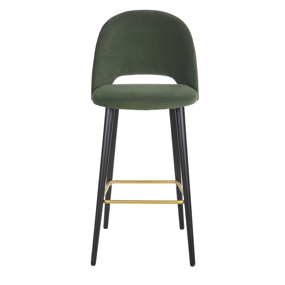 Chaise de bar Isys en velours vert pieds en bois de frêne massif H82
