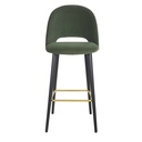 Chaise de bar Isys en velours vert pieds en bois de frêne massif H82