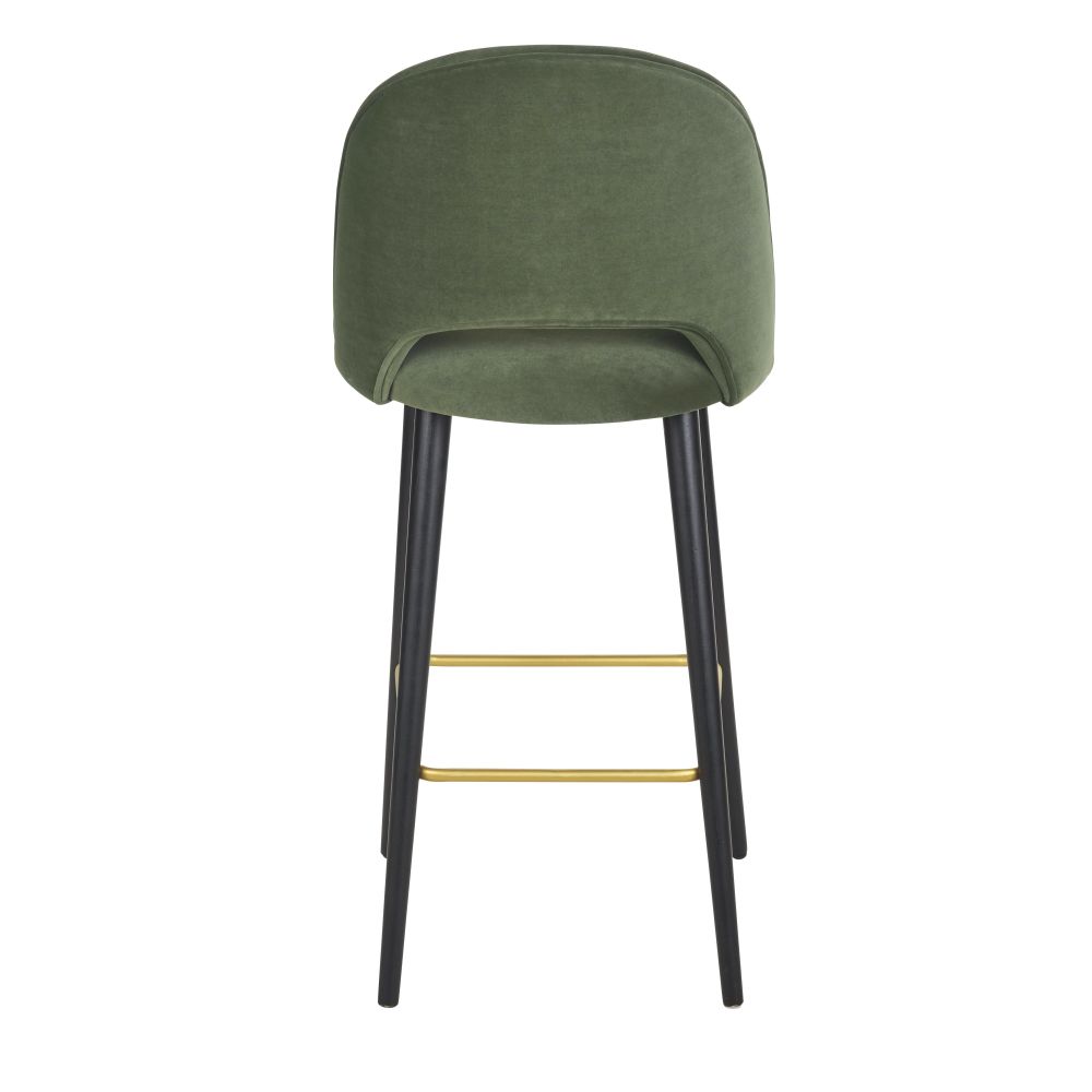 Chaise de bar Isys en velours vert pieds en bois de frêne massif H82