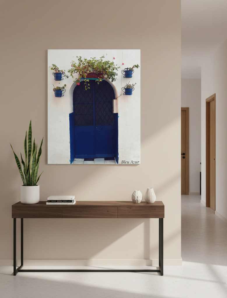 Tableau artistique bleu d'azur sans cadre 110X80