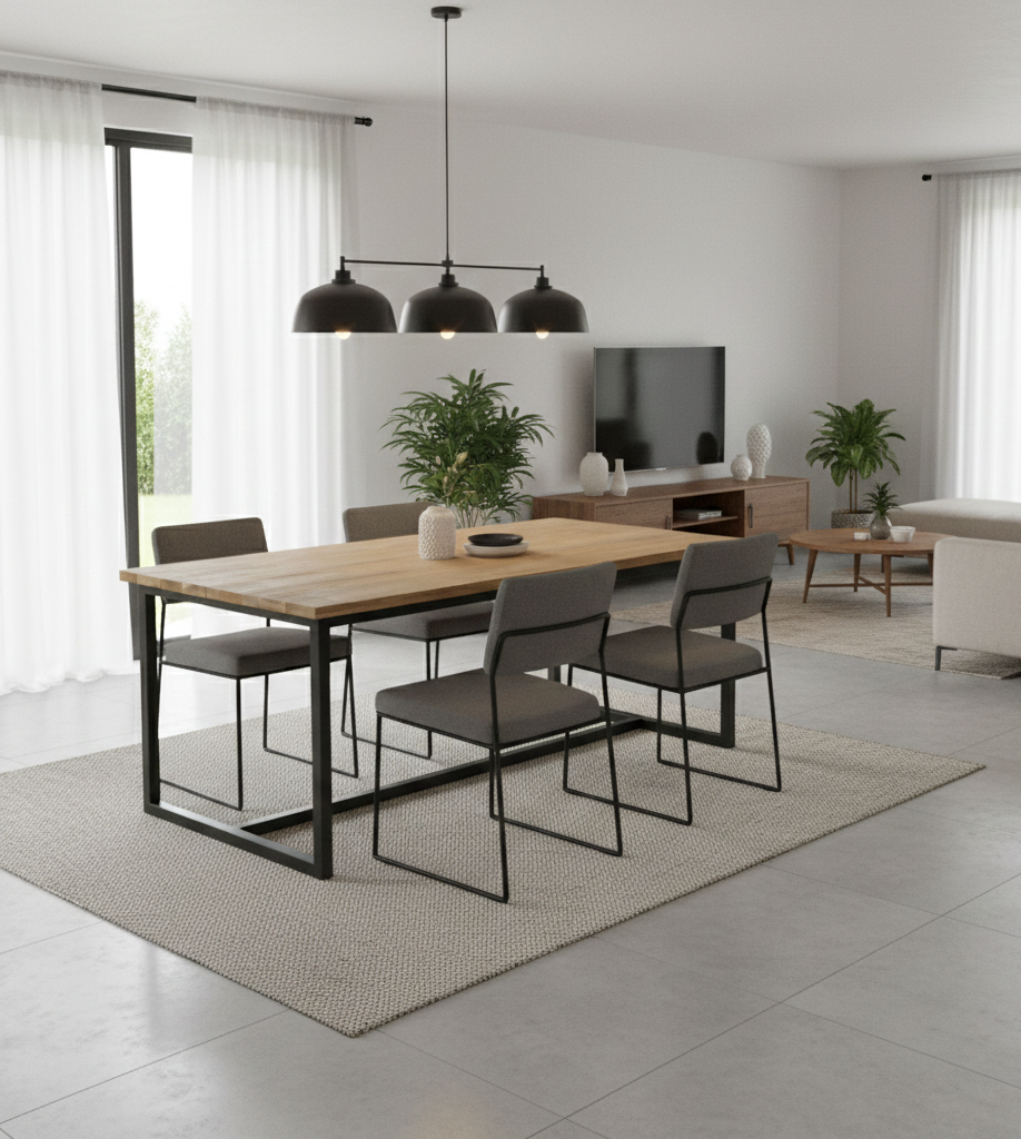 Table de jardin nolan en acacia massif et métal noir 6/8