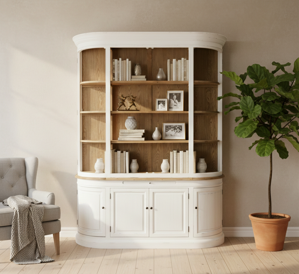 Vaisselier flaubert  4 portes en pin recyclé blanc patiné